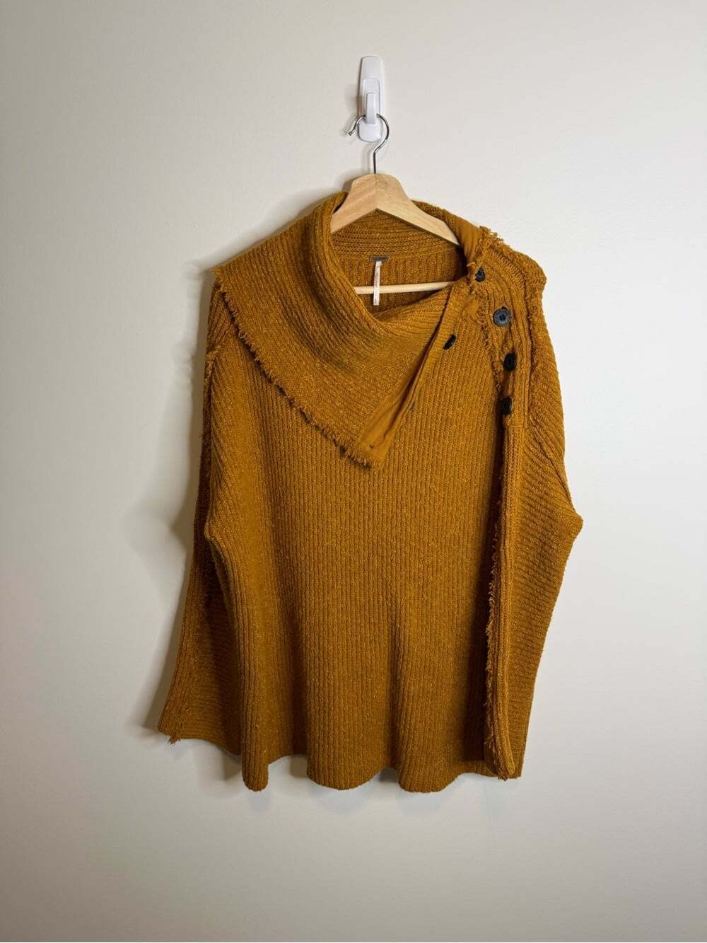 Free People Golden Mustard Button-Shoulder Cowl Sweater oversized size small